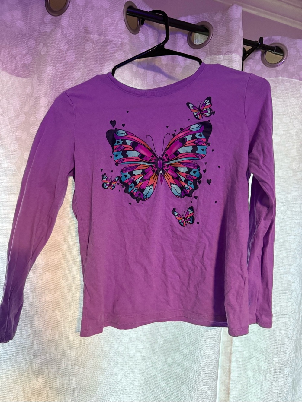 The Children's Place Purple Long Sleeve Tee with Colorful Butterfly Print